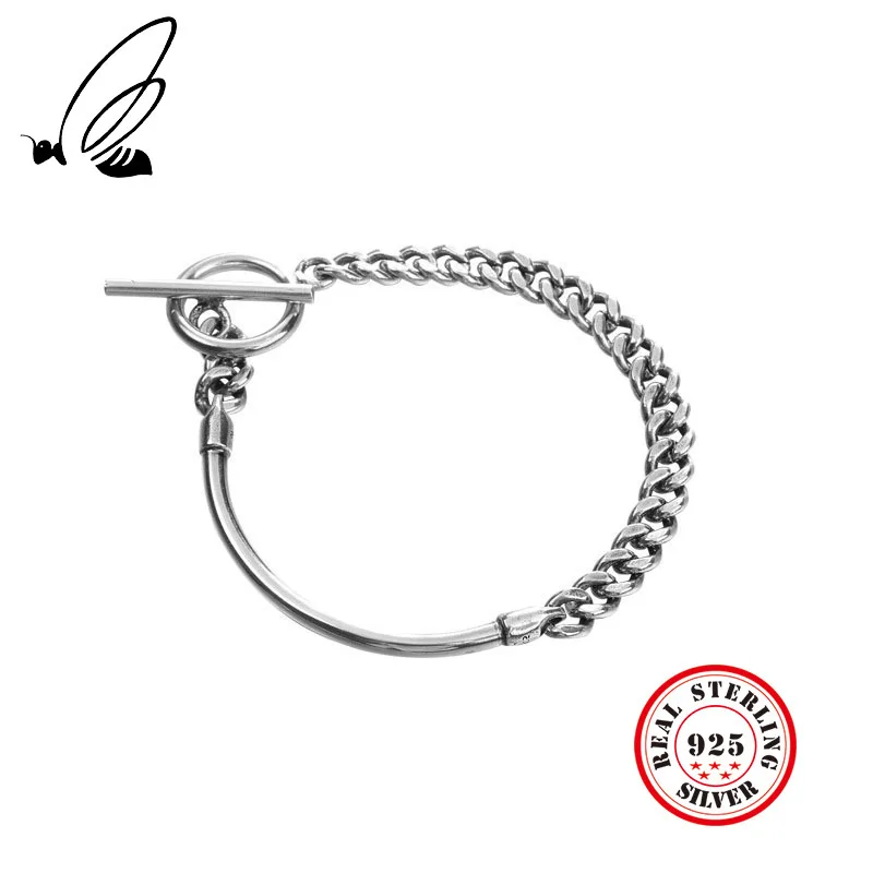 

Pure 925 Sterling Silver Vintage Buckle Chain Bracelets Silver Creative Texture Elegant Female Bracelets 925 Silver Jewelry