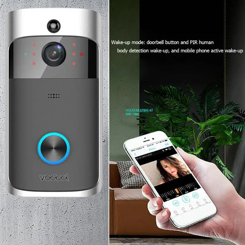 

Vodool V5 Smart WiFi Video Doorbell 3x18650 Wireless Video Alarm 720p Visual Call Intercom Door Bell with 16GB TF Card