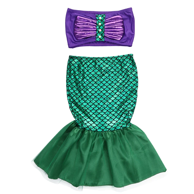 

2-7Y Toddler Kids Baby Girl Mermaid Swimsuit Two Pieces Suit Crop Tops Fishtail Cartoon Swimwear Beachwear Bathing Suit