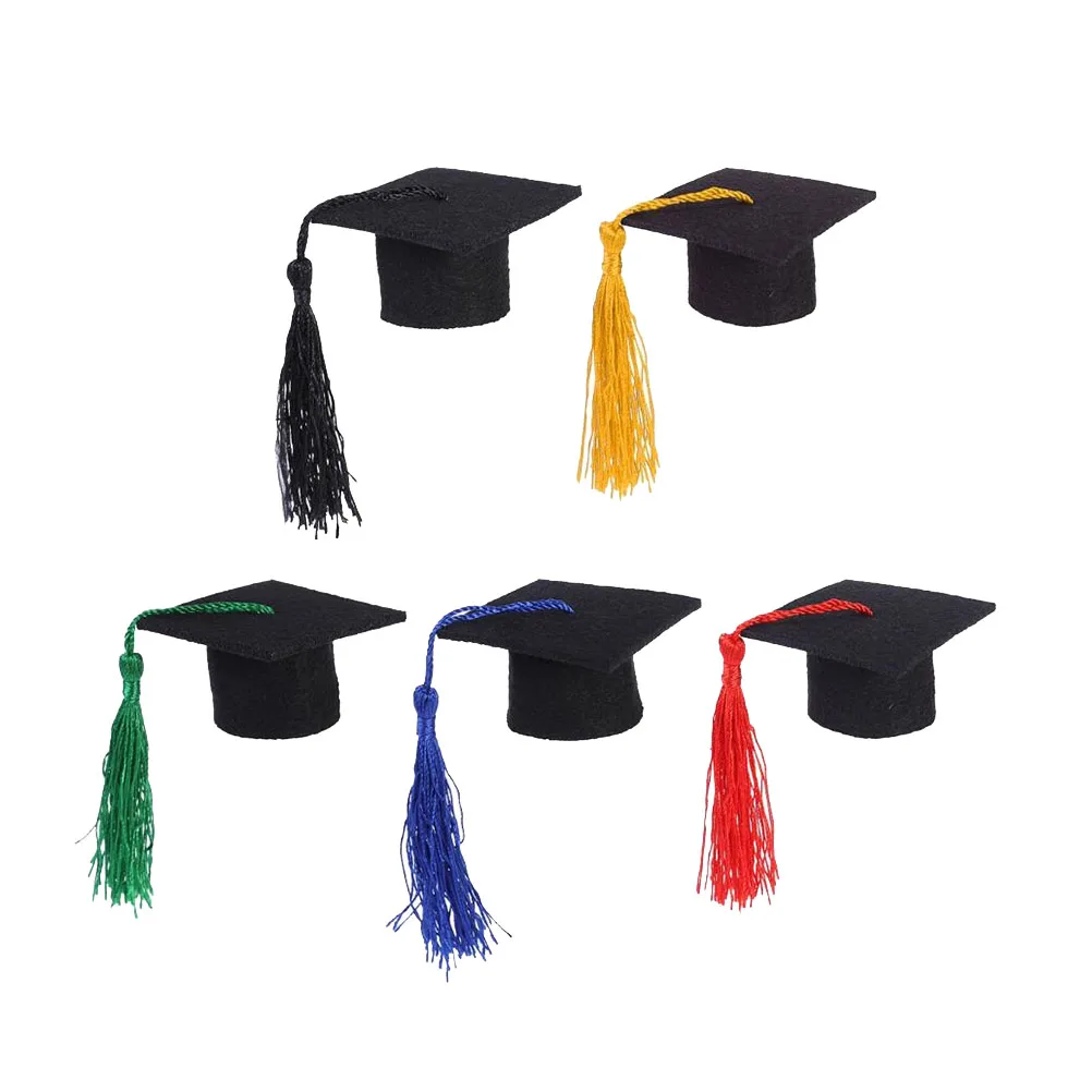 

5Pcs/Pack Mini Graduation Cap Wine Bottle Decorative Tassel Cap Fancy Dr Graduated Bachelor Hat For Graduation Party