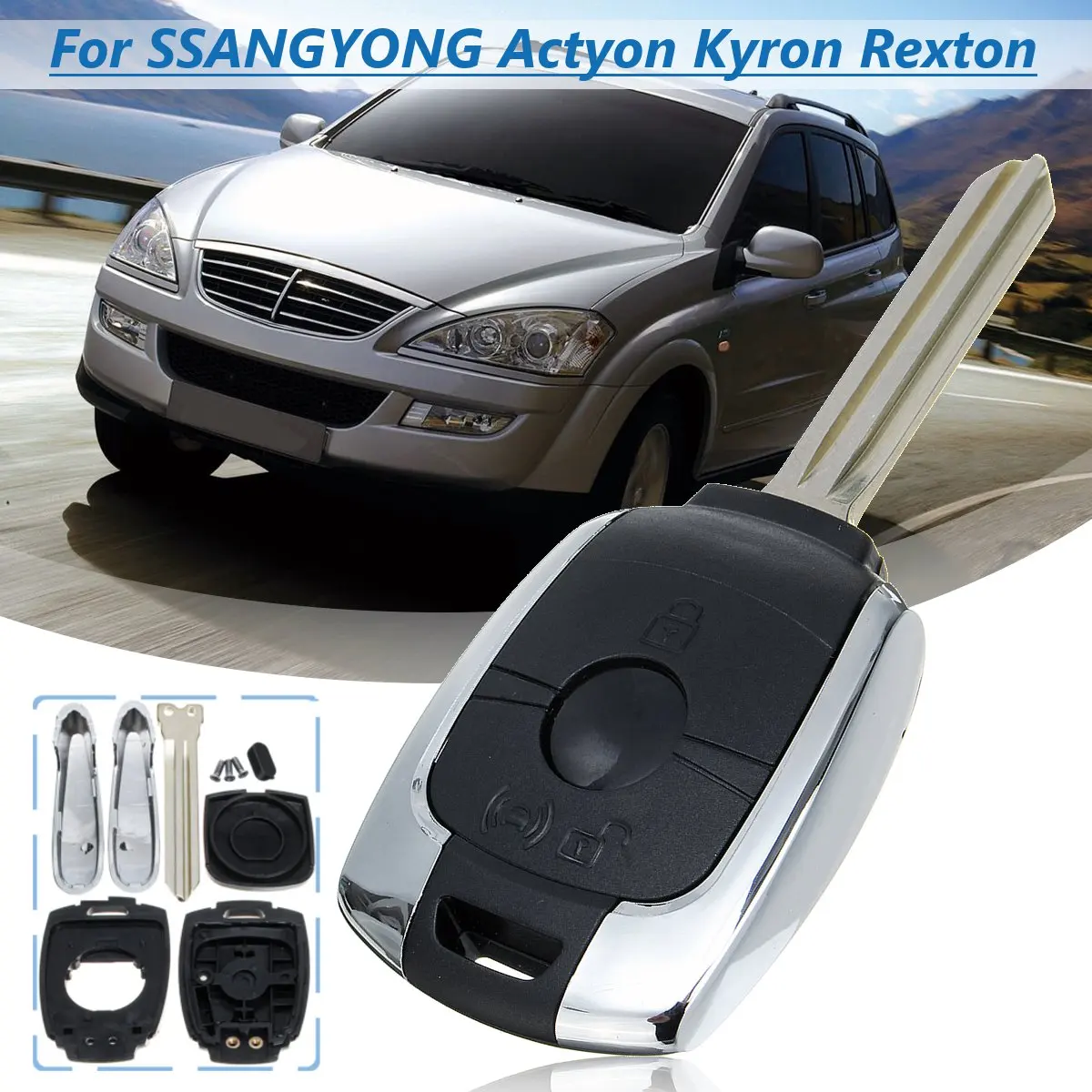 

New Car Key Shell For SSANGYONG Kyron Actyon Rexton Korando Remote Key Case Fob 2 Buttons Uncut Blade 1pcs/2pcs