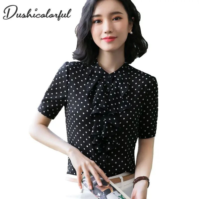 

2019 new blouse women modis chiffon Polka dot shirt korean fashion clothing womens tops and blouses chemise femme plus size