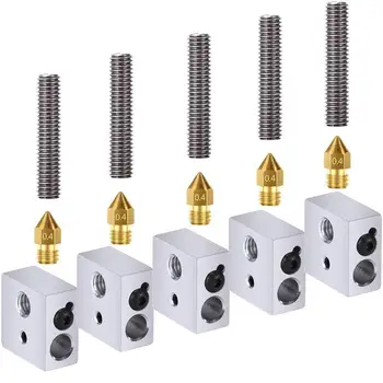 

15pc/set 1.75mm Teflon Throat Tube+0.4mm Extruder Nozzle Print Heads+Heater Blocks Hotend For MK8 Makerbot ANET A8 3D Printer