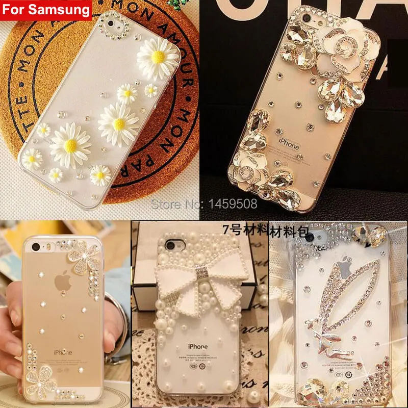 

For Samsung Galaxy Note 2 3 4 5 8 9 C5 Pro E5 E7 G530F Neo Handmade Rhinestone Case Diamond Flower Cover Crystal Bow Phone Case