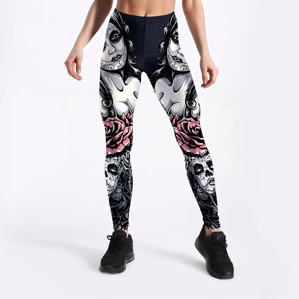 

[You're My Secret] 2019 New Trendy Leggins for Women Sugar Skull Rose Girl Legging High Quality Push Up Fitness Ankle Pants