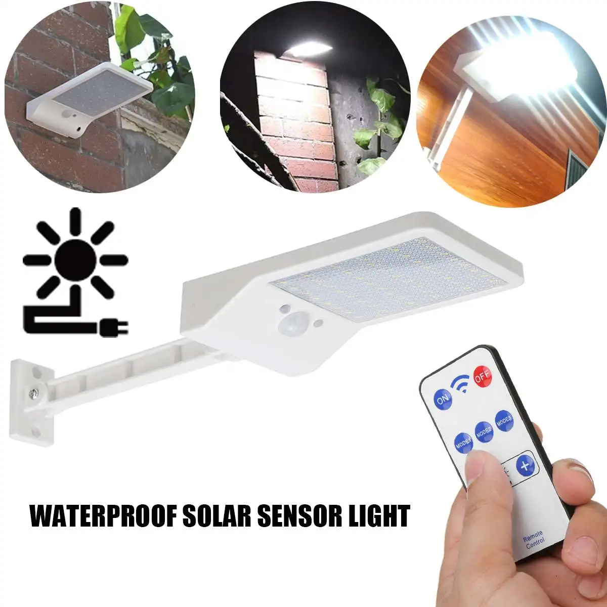 

48 LED Solar Pannel Light with PIR Motion Sensor Outdoor Garden Dimmable Wall Street Light Path Security Lamp w/Remote Control
