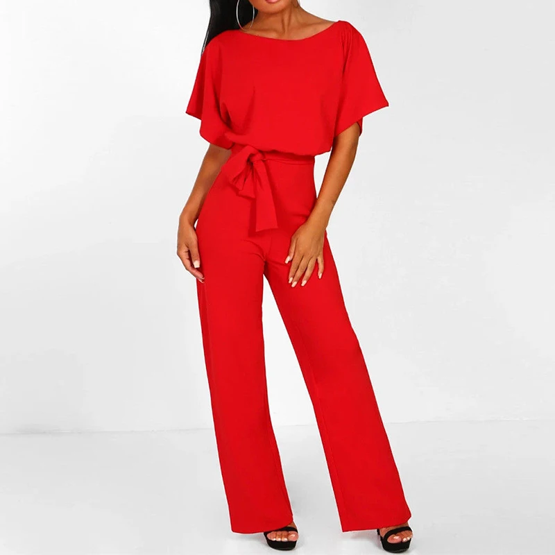 

Jumpsuits For Woman 2019 Fashion Women Rompers Party Clubwear Lace-up Playsuits Women Wide Leg Long Trousers Office Wear Pants
