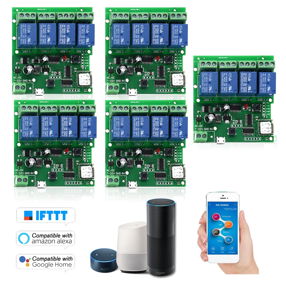 

eWeLink Smart Remote Control Wireless Switch Universal Module 4ch DC 5V 12V 32V Wifi Switch Timer Phone APP Remote Control