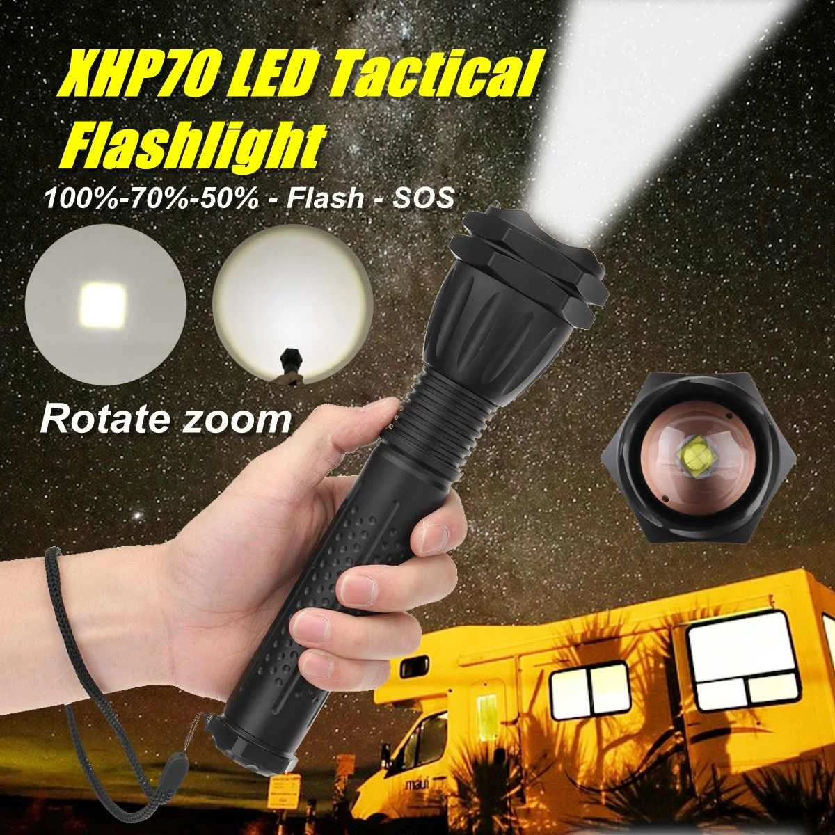

Tactical 90000LM XHP70 LED Torch Recharge Zoom Military Flashlight Light Lamp