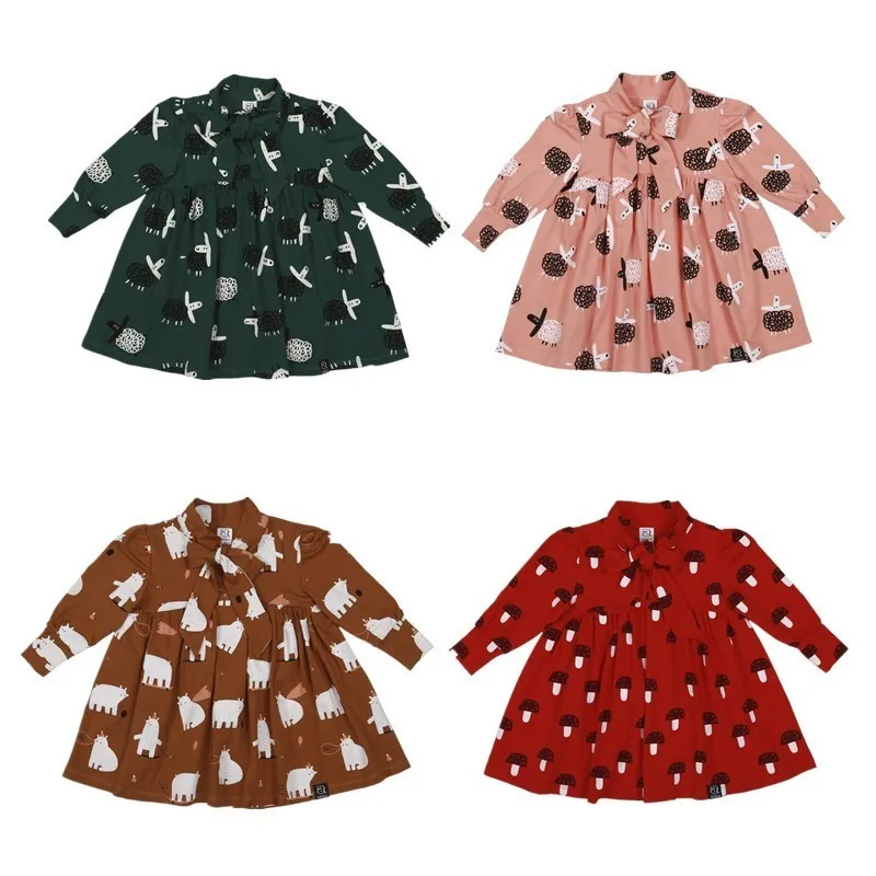 

Kids Dress 2019 Kukukid Spring Summer Girls Long Sleeve Cartoon Print Bow Dresses Baby Children New Fashion Cotton Clothes