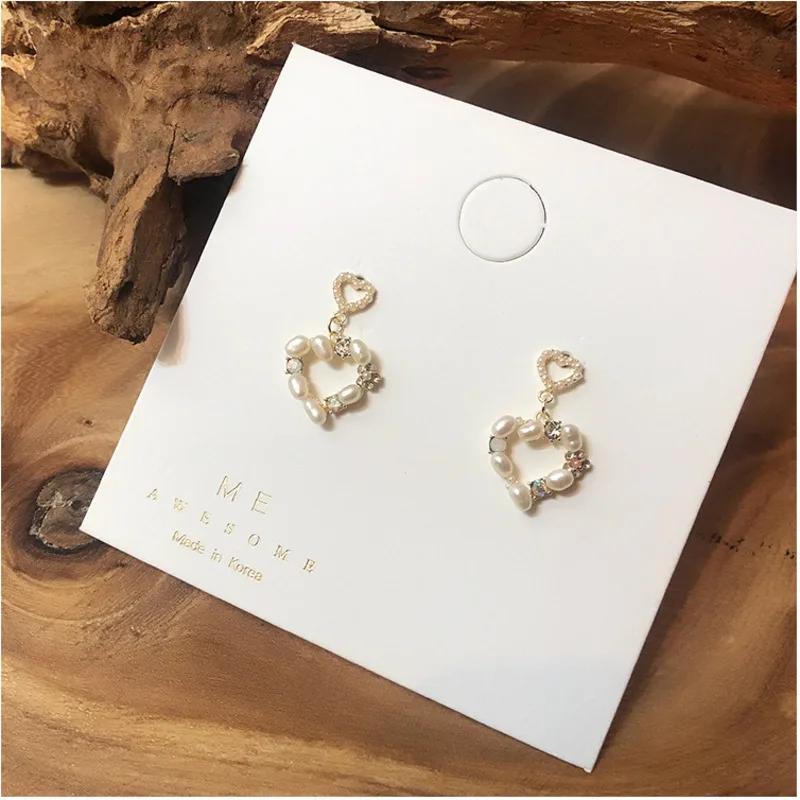 

2019 Korea Design Baroque Metal Gold Geometric Irregular Heart Natural Pearl Earring Crystal Opal For Women Girl Beach Gift
