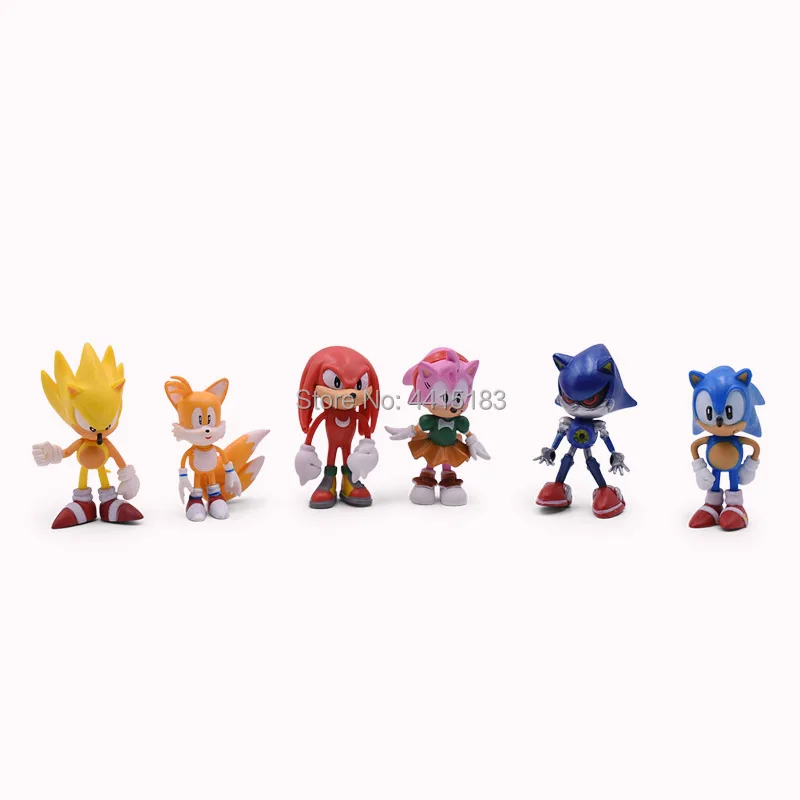 6 pcs/set Anime 2nd Generation Sonic Tails Amy Rose Rouge Knuckles PVC Action Figure Doll Model Toy Christmas Gift For Children