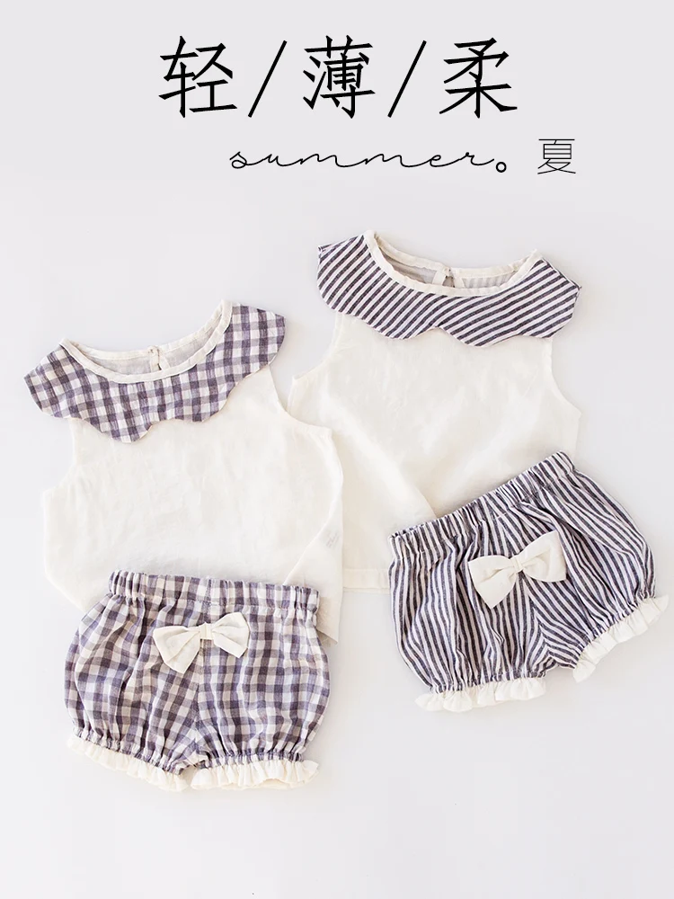 

Baby Suit baby set Summer girl Baby Clothes Thin Section Twinset Pure Cotton Girl Go Out Western Style Cotton Summer Wear