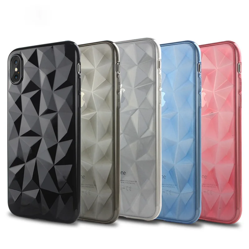

100PCS/Lot 3DTransparent Phone Case For iPhone X 8 7 6 Plus 3D Diamond Back Cover Full Protect TPU Fundas Shell