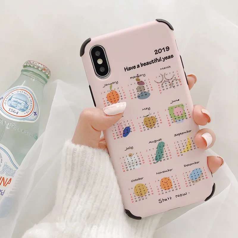 

Cute Pink Calendar Pattern Korean Phone Case For iPhone 7 7 Puls 6 6S 7 8 Puls X Xs Max XR Cases Retro Soft Silicon Cover Coque