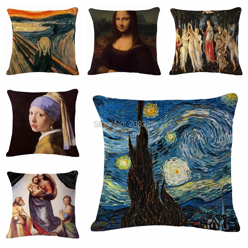 

ZENGIA Mona Lisa Smile Art Renaissance Oil Painting Cushion Cover Michelangelo Sistine Cotton Linen Sofa Decorative Pillow Case