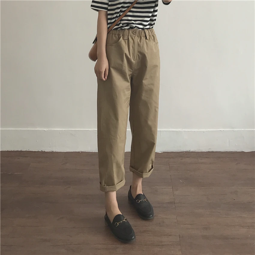 

2019 Spring Summer Women Casual High Waist Trousers Korean Fashion Ankle-Length Pants Pantalon Femme Plus Size