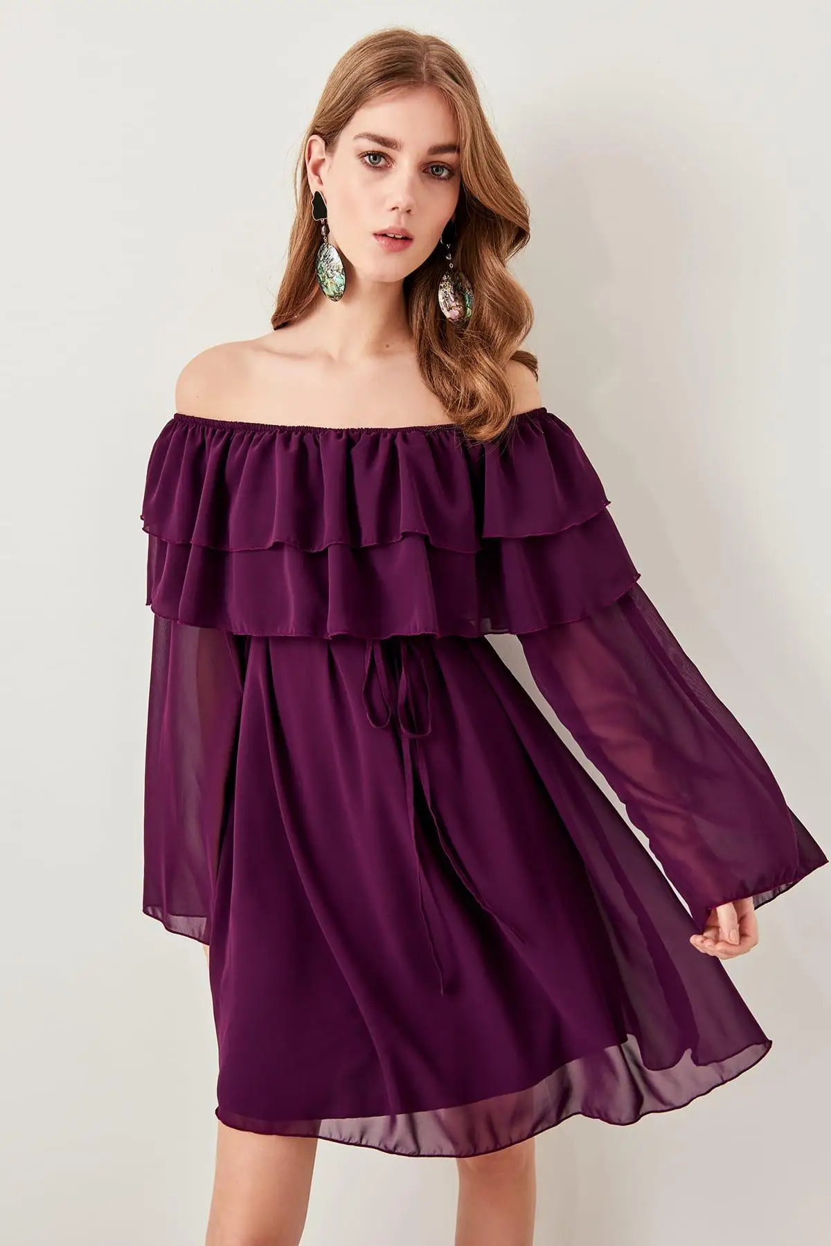

Trendyol Mürdüm Ruffle Detail Dress TPRSS19FZ0077