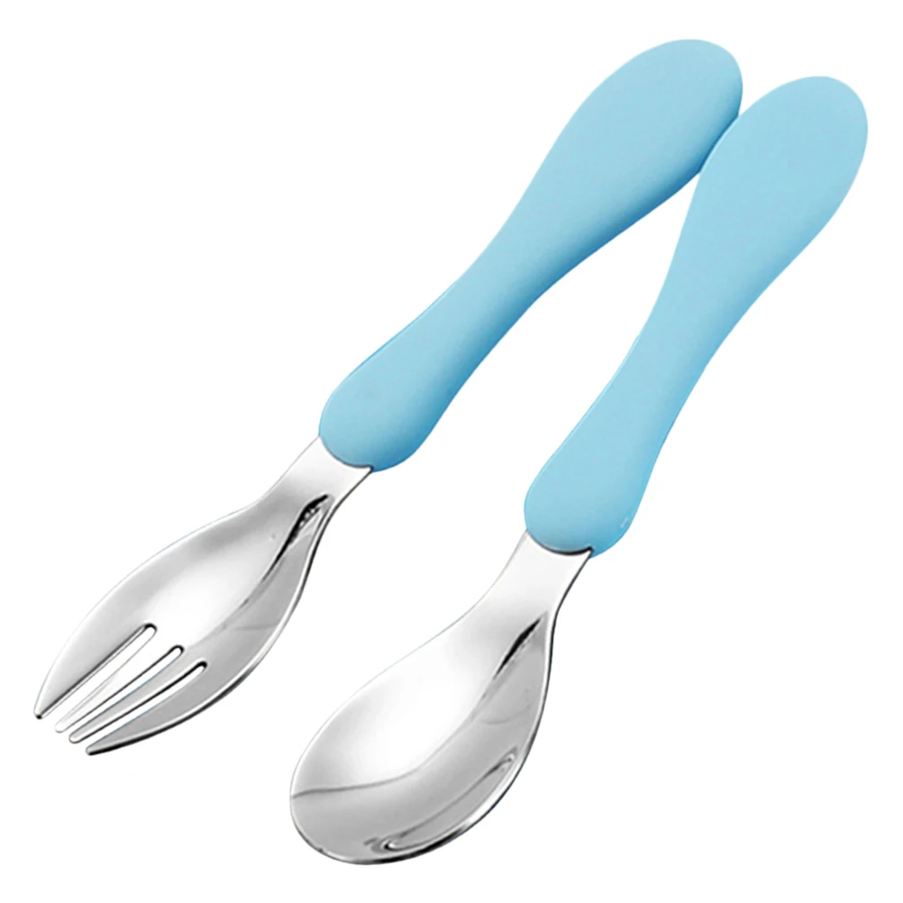 

Durable Multi-function Cartoon Nontoxic Portable Stainless Steel Fork Spoon Silicone Handle Tableware for Kids Travel Camping