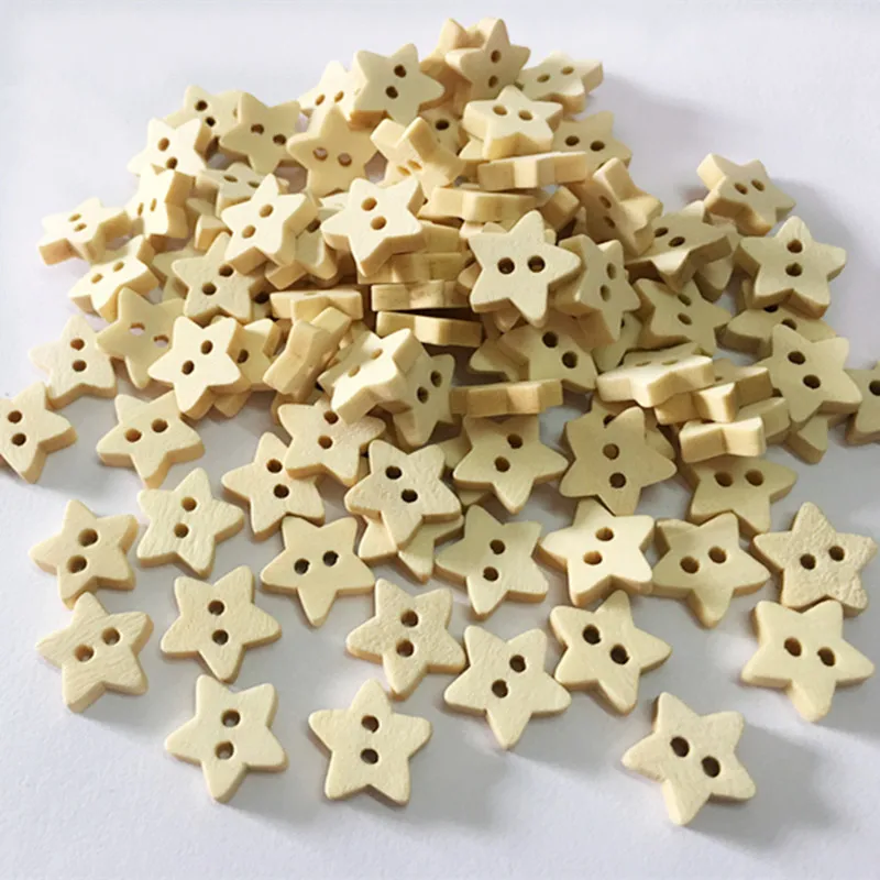 

100Pcs 2 Holes DIY Star Shape Wooden Button Scrapbook Craft Sewing Buttons Five-pointed Star Shaped Duttons For Clothing