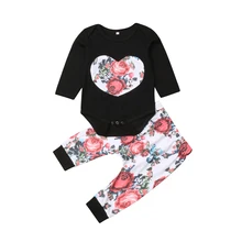 

2019 New 2pcs Baby Girls Romper Loved Top+Floral Pants Outfits Infant Kids Cute Cotton Casual Autumn Clothes Set