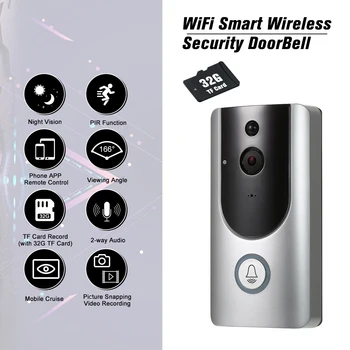 

HD 1080P WiFi Smart Wireless Security Doorbell+ 32G TF Card Smart Visual Intercom Recording Video Door Phone for Home/Factory