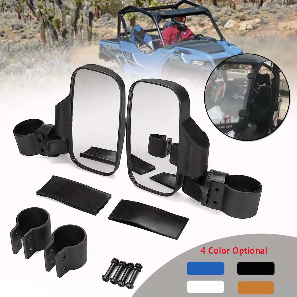 

1pair universal motorbike rearview mirrors bike black round For Polaris 800/900/1000 UTV Side View Mirror
