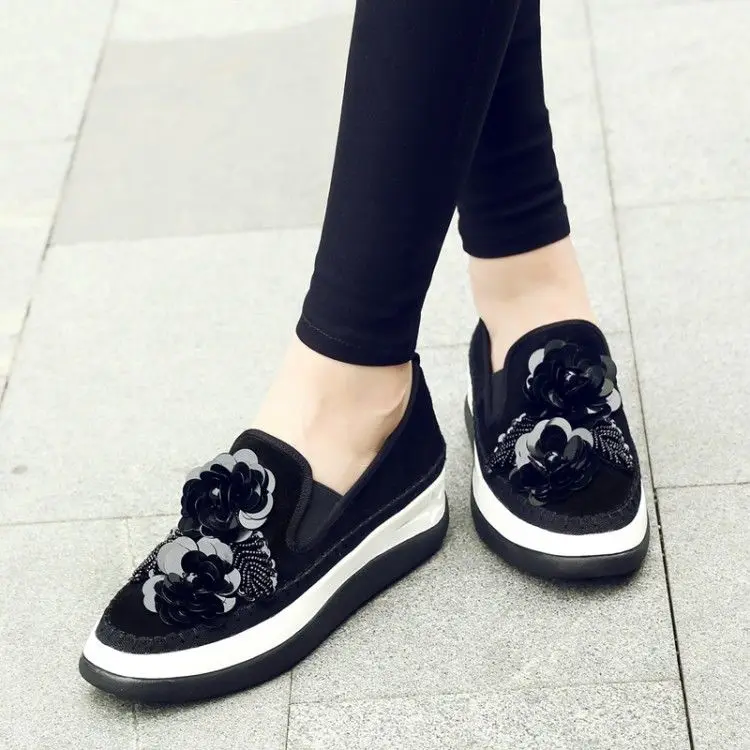 Women Loafers Slip On Floral Sequins Flat Sneakers Athletic Suede Heels Shoes |