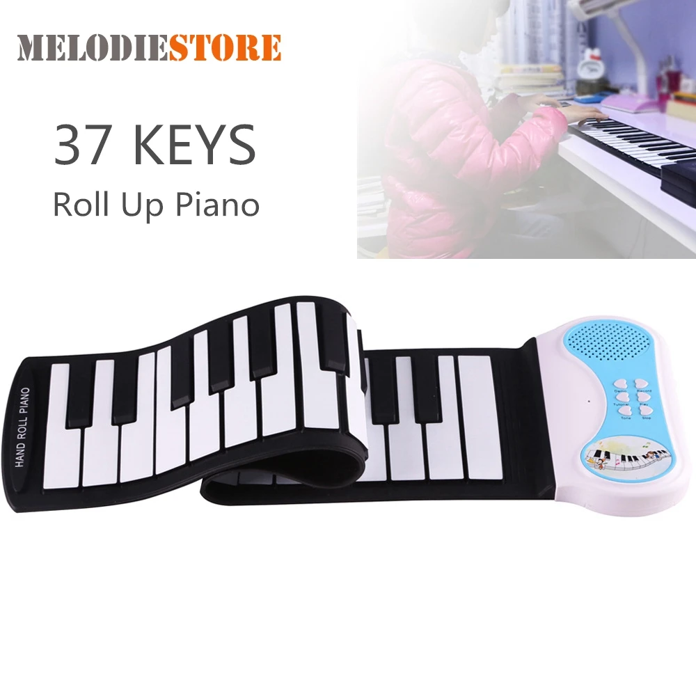 

FSTE 37 Keys Silicon Flexible Hand Roll Up Piano Soft Portable Electronic Keyboard Organ Music Gift For Children Student