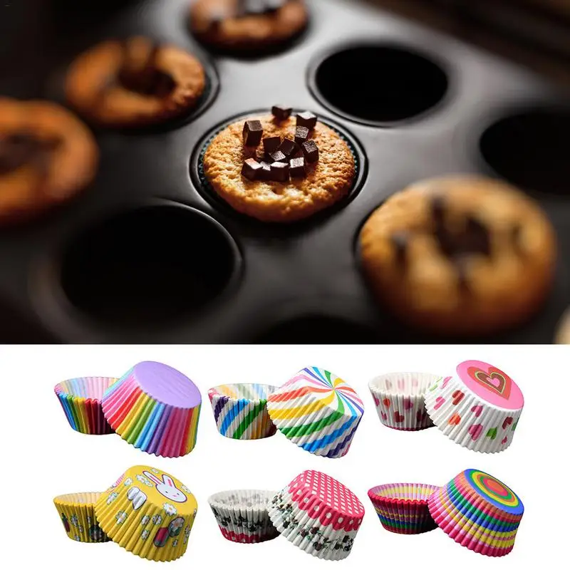 

100pcs/Set Rainbow Color Cupcake Liner Party Dessert Cake Paper Baking Cupcake Decorating Tray Mold Kitchen Bakeware Tools