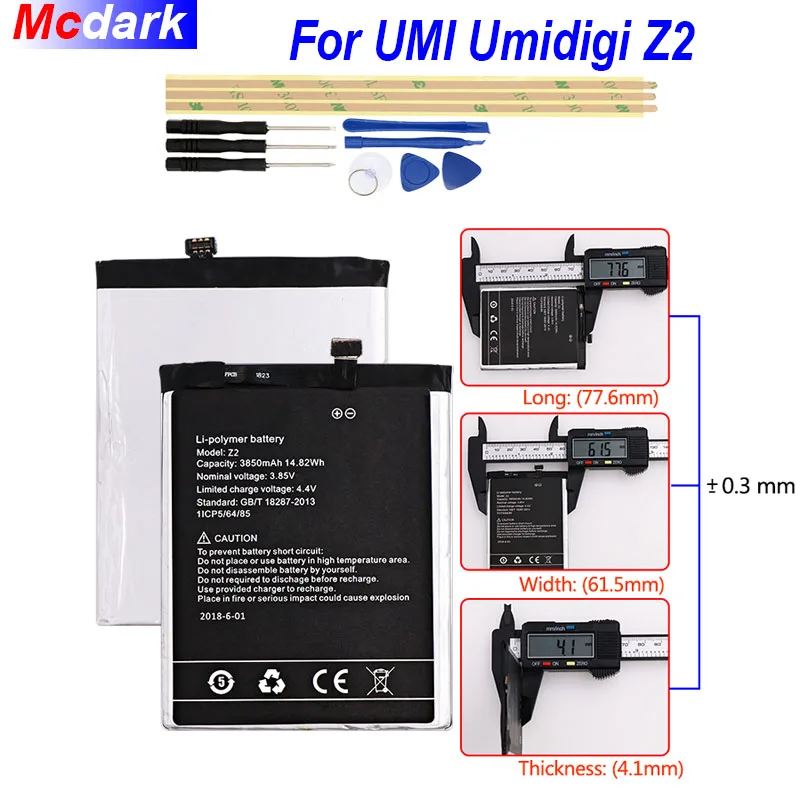 

Mcdark 3850mAh For UMI Umidigi Z2 Back up Battery For UMI Umidigi Z2 Batterie Bateria Accumulator AKKU ACCU PIL Phone with Tools