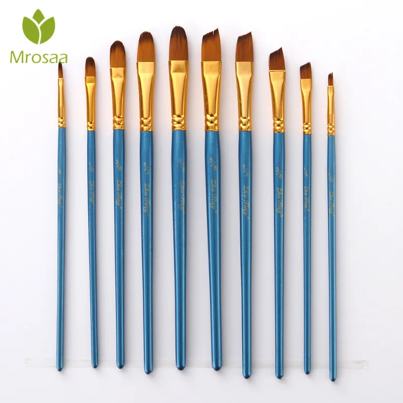 

Mrosaa 5/10Pcs/Set Watercolor Gouache Paint Brushes Round Oblique Tip Nylon Hair Painting Brush Set Oil Acrylic Art Supplies