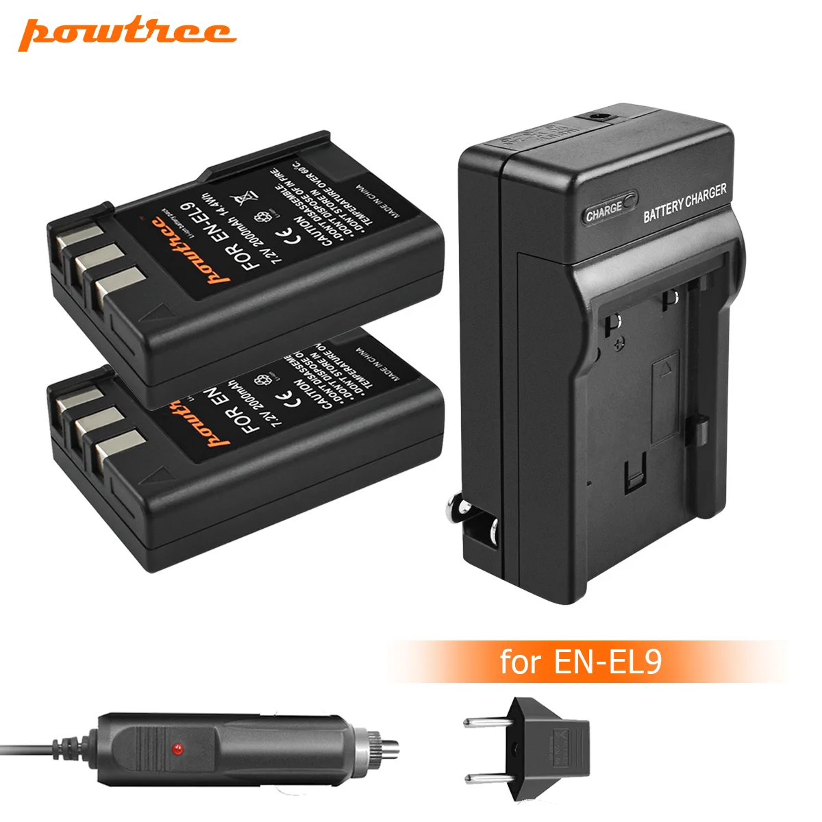 

Powtree 2000mAh EN-EL9 EN EL9 EN-EL9a EN EL9a EL9a Camera Battery+Charger For Nikon EN-EL9a D40 D60 D40X D5000 D3000 L10