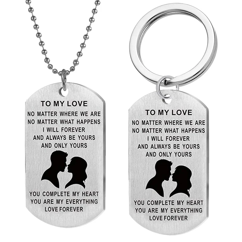 

Stainless Steel To My Love Tag Pendant Necklace Key Chains For Boyfriend Girlfriend Keyring Husband Wife Valentine's Day Gift