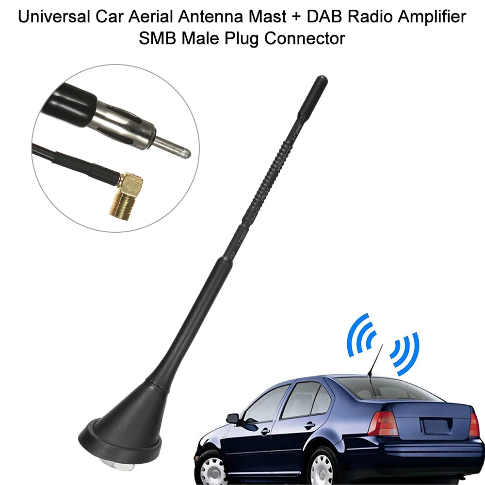 Antenne aérienne universelle de voiture mât + amplificateur Radio DAB SMA  /SMB connecteur mâle pour vw golf 4 peugeot 406 kia picanto