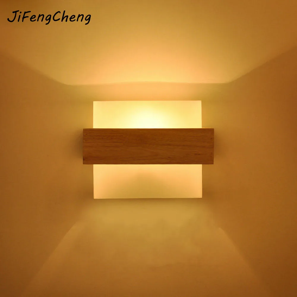 LED Solid Wood Wall Lamp E27 Bedroom Bedside Lamp Living Room Balcony