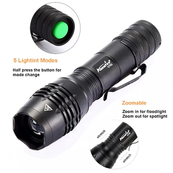 

Powerful LED Flashlight 18650 LED Flashlight 5000 Lumens Waterproof Flashlights Cree XM-L T6 LED Zoomable Light for AAA 18650