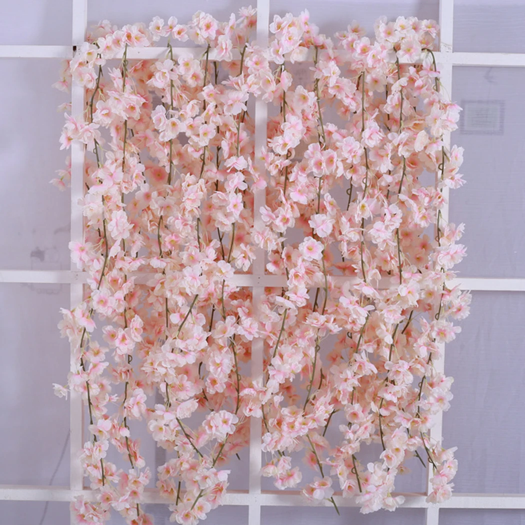 2pcs 180cm Long Cherry Vine Rattan Flowers For Wedding Arch Party Decoration White Vine Artificial Flowers Flores Garland Wreath 2pcs 180cm Long Cherry Vine Rattan Flowers For Wedding Arch Party Decoration White Vine Artificial Flowers Flores Garland Wreath