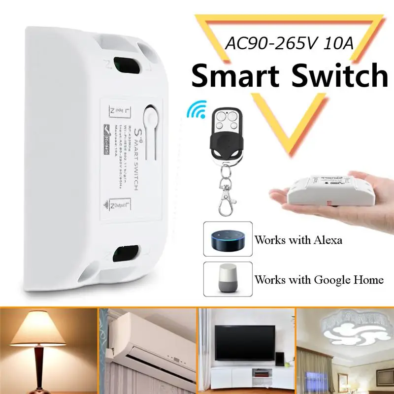 

AC90-250V 10A WiFi Smart Light Switch + 433Mhz RF Remote Control Works With Amazon Alexa