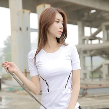 Плотные, высокоэластичные футболка Для женщин хлопковая футболка с коротким рукавом, одежда для бега, тренировочные топ из тонкой ткани