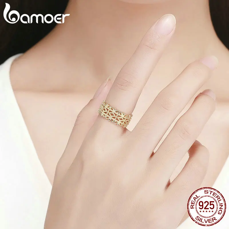 BAMOER Аутентичные 925 пробы Серебряное кружево очаровательные Регулируемые кольца для женщин Свадебные обручальные ювелирные изделия anel SCR461