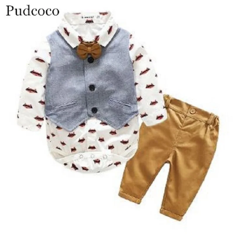 

Pudcoco 2019 Brand New Baby Boy Formal Suit Tops Shirt Waistcoat Pants Tuxedo Casual Outfit Set 0-2Y