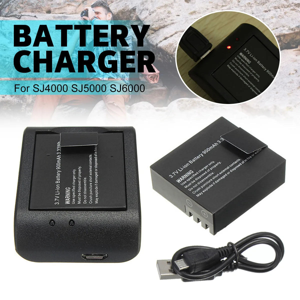 

LEORY 2x 3.7V 900mAh Li-ion Battery + USB Cable Desktop Charger Charging For SJ4000 SJ5000 SJ6000 Action Sports Camera DVR