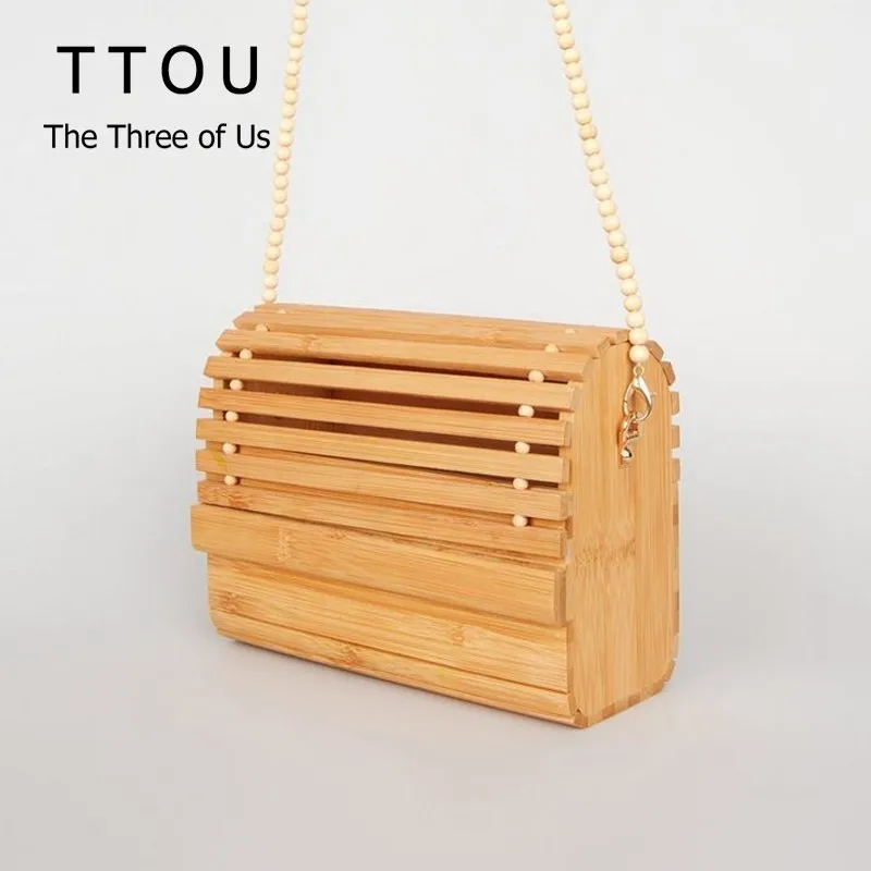 

TTOU Design Stylish Women Shoulder Bag Travel Vacation Totes Bamboo Handbag Handmade Woven Straw Beach Chain Crossbody Bag