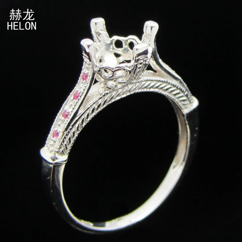 

7 -7.5mm Round cut 925 Sterling Silver Pave Genuine Natural Pink Sapphire Ring Semi Mount Art Deco Vintage Women Engagement Ring