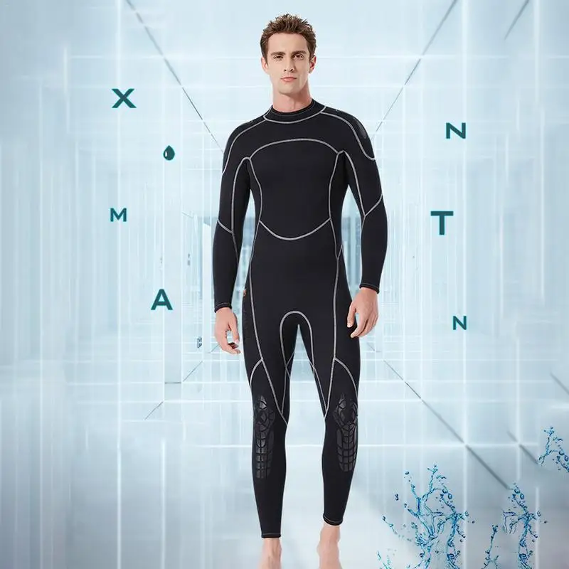 

3MM Male One - Piece Diving Suit Warm Winter Long - Sleeved Surfing Sun Protection Swimsuit