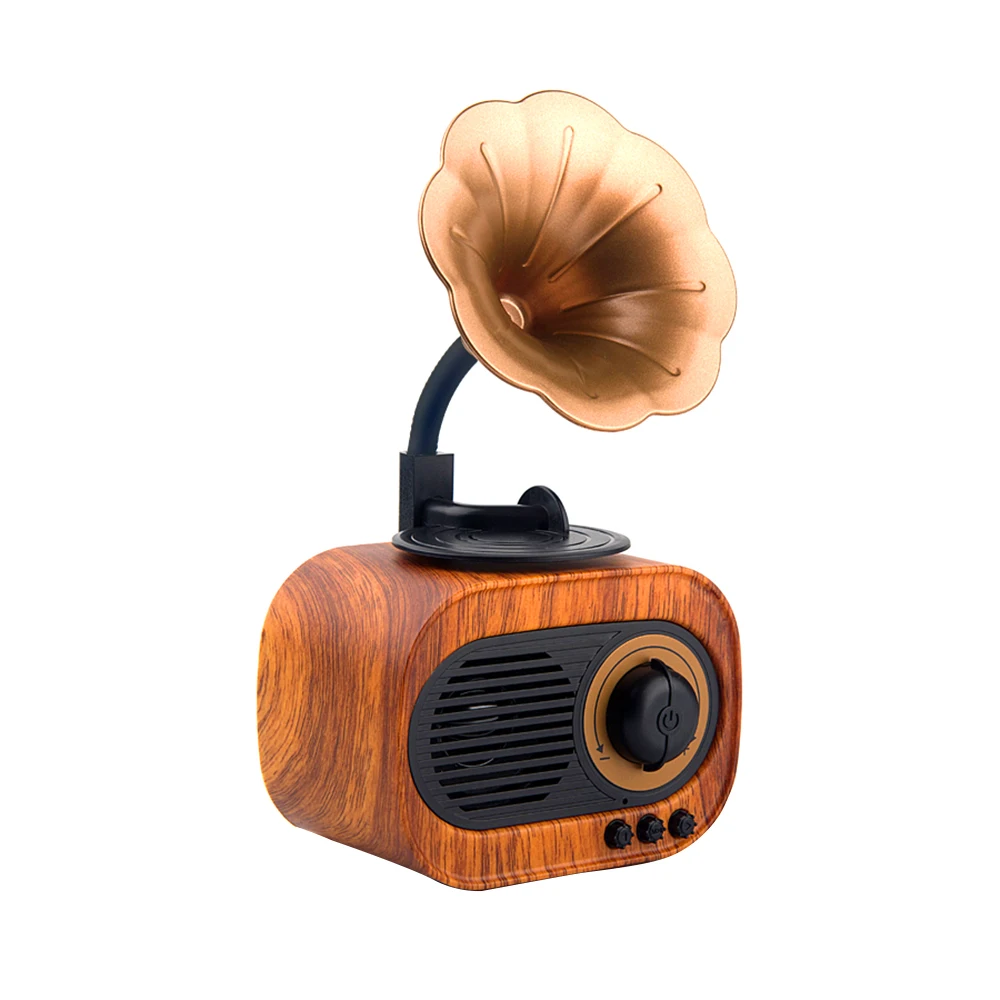 

Vintage Wooden Texture Portable Wireless BT Speaker w/ FM Radio MIC Support TF Card/U Disk/AUX Retro Loudspeaker Music Player