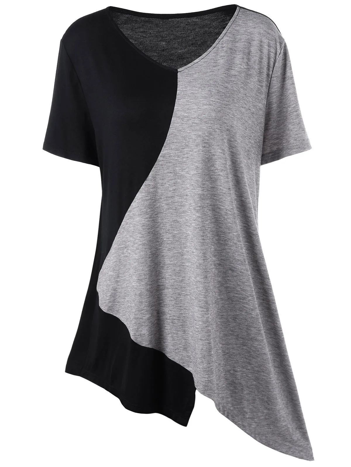 

ROSEGAL Plus Size Women T-Shirts Asymmetrical Color Block Plus Size Long T-Shirt Summer Tops Femme Aesthetic Riverdale 2019