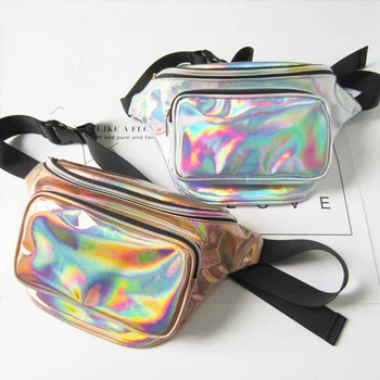 

2019 New Punk Lady Girl Rainbow PVC Laser Transparent Fanny Pack Bum Women Purse Waist Bag Chest Bag Belt Bag