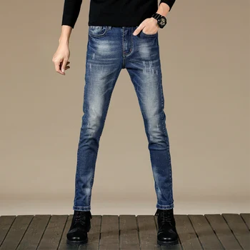 

jeans Man Bound Feet Korean Best Trend 2019 Spring And Autumn Student Cotton Elastic Force Leisure Joker hip hop Free shipping